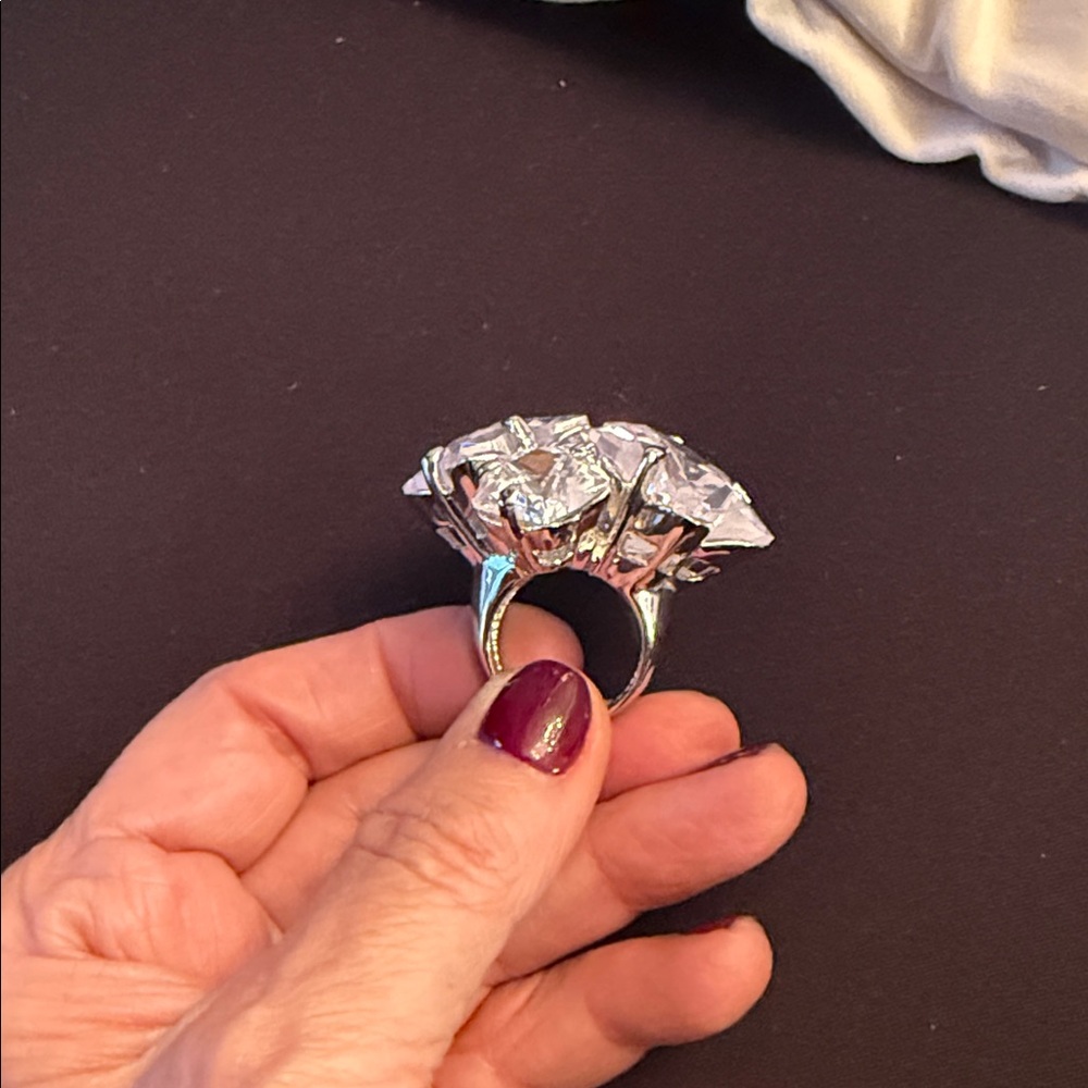 Elegant Silver Crystal Statement Ring - image 2